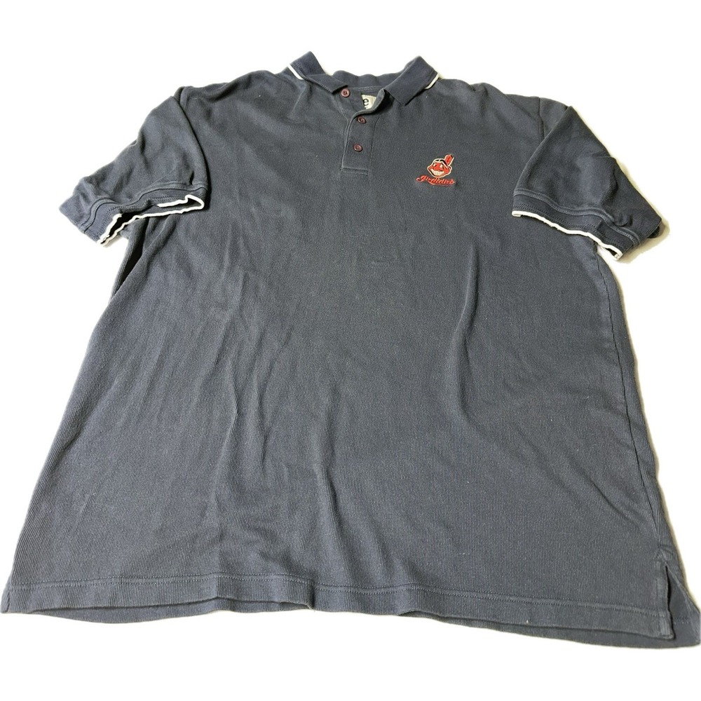 Vintage 90's Lee Sport Cleveland‎ Indians Baseball MLB Blue Polo Shirt Men's XL